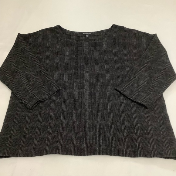 Eileen Fisher size L check print 3/4 sleeve scoop neck blouse (W451) - Picture 5 of 14